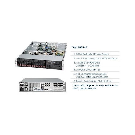 Supermicro Supermicro SC213A-R900UB Chassis - 2U - Rack-mountable - 17 Bays - 900W - Black CSE-213A-R900UB